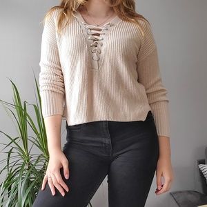 Light tan lace up sweater